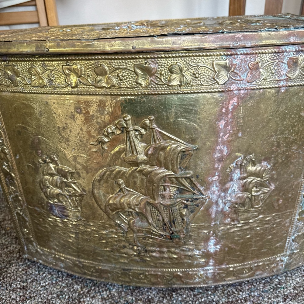 Brass Plated Maritime Antique Coal Box